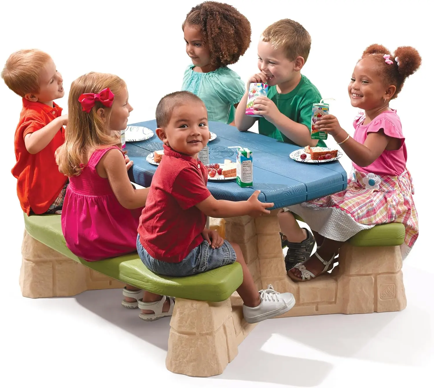 Naturally Playful Kids Picnic Table with Removable Umbrella, Indoor/Outdoor Toys, Fits 6 Children, Made of Durable Plastic,
