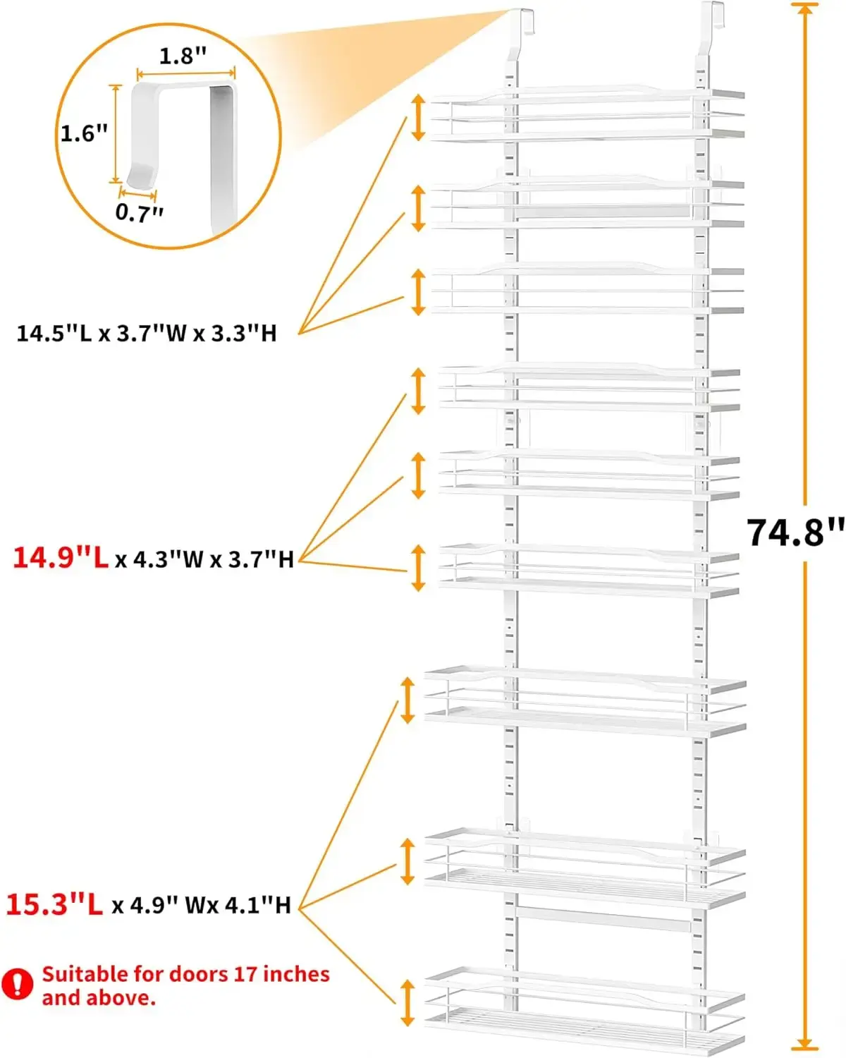 White 9-Tier Over The Door Pantry Organizer, Pantry Organization And Storage, Metal Hanging Spice Rack Shelves Door