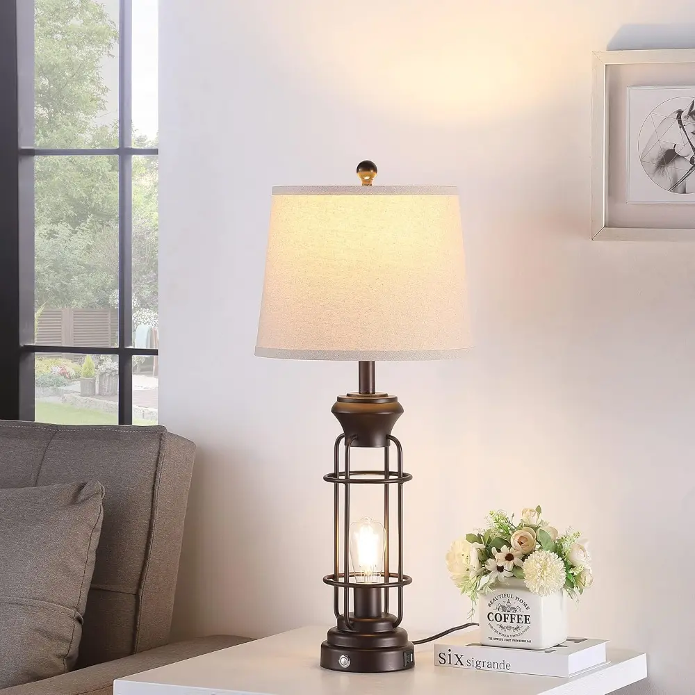 Table Lamps for Living Room Set of 2, 28" Tall Farmhouse Table Lamp with Oil Rubbed Bronze Finish, Bedroom Lamps for Nightstand