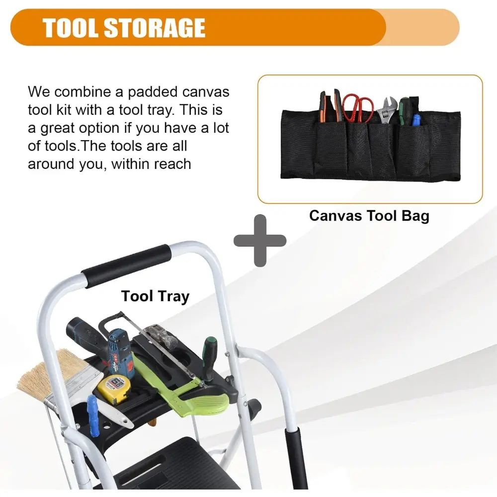 4 Step Ladder with Handrails (Include Tool Tray+Bag) 330lbs Capacity
