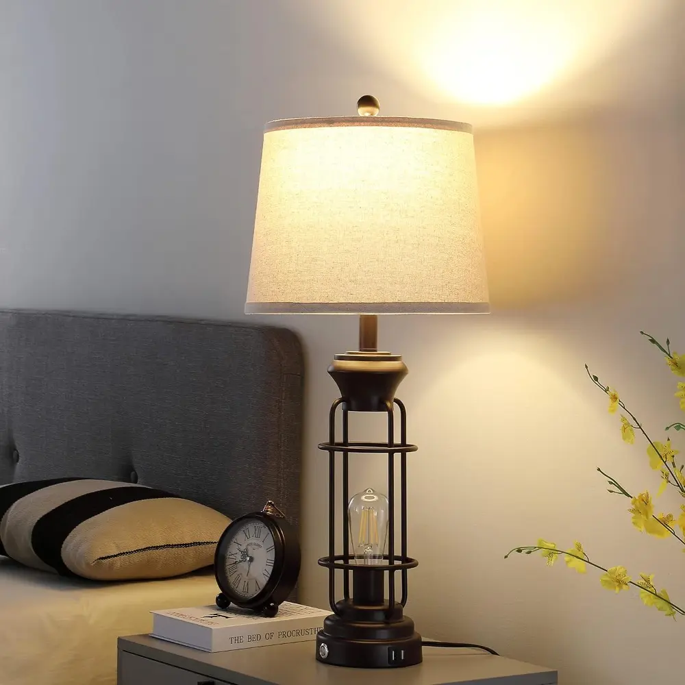 Table Lamps for Living Room Set of 2, 28" Tall Farmhouse Table Lamp with Oil Rubbed Bronze Finish, Bedroom Lamps for Nightstand