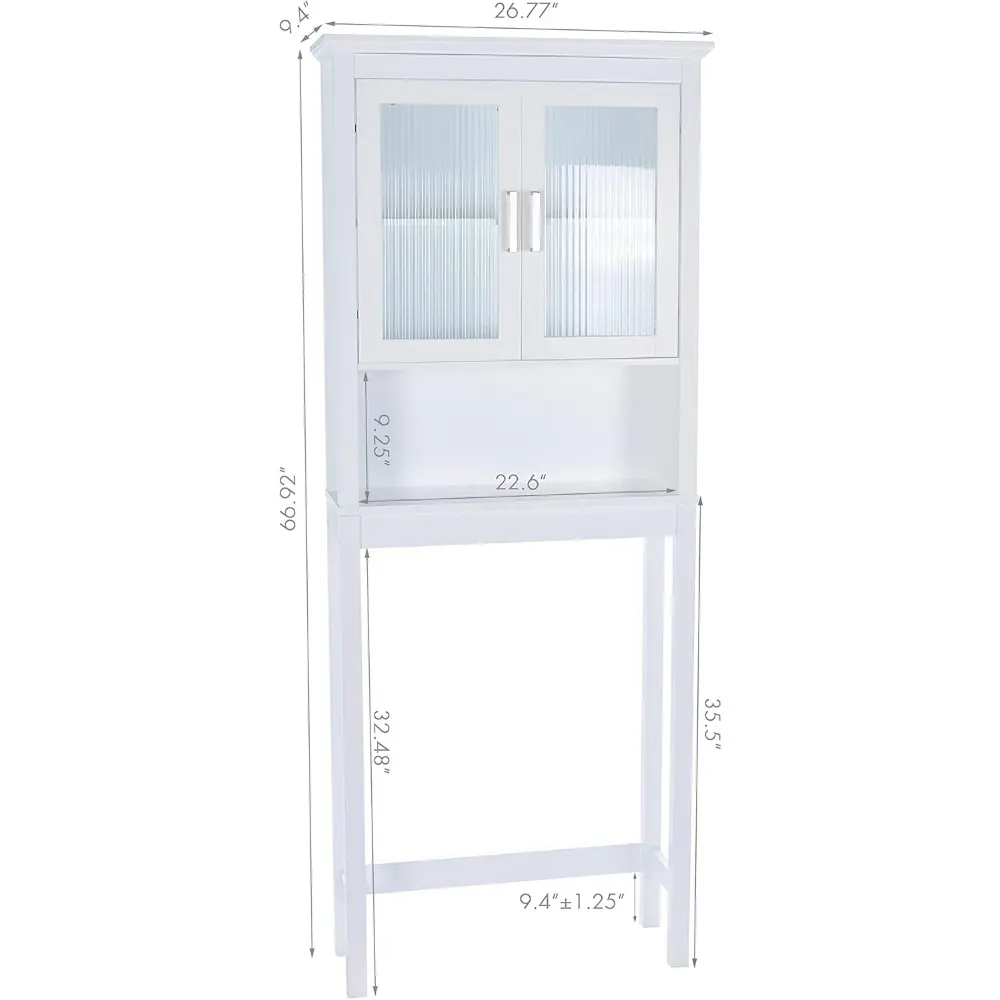Over The Toilet Cabinet for Bathroom Storage, Above Toilet Storage Cabinet with Moru Tempered Glass Doors, White