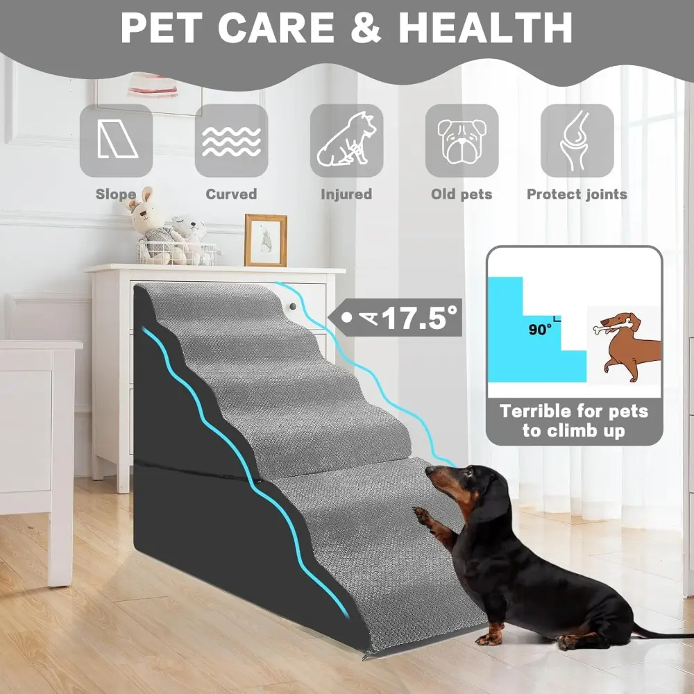 Dog Stairs for High Beds 30-36 inches Tall, 6-Step Pet Stairs/Steps for Small Large Dogs, 30D Foam Pet Dog Steps for Bed 32-36 i