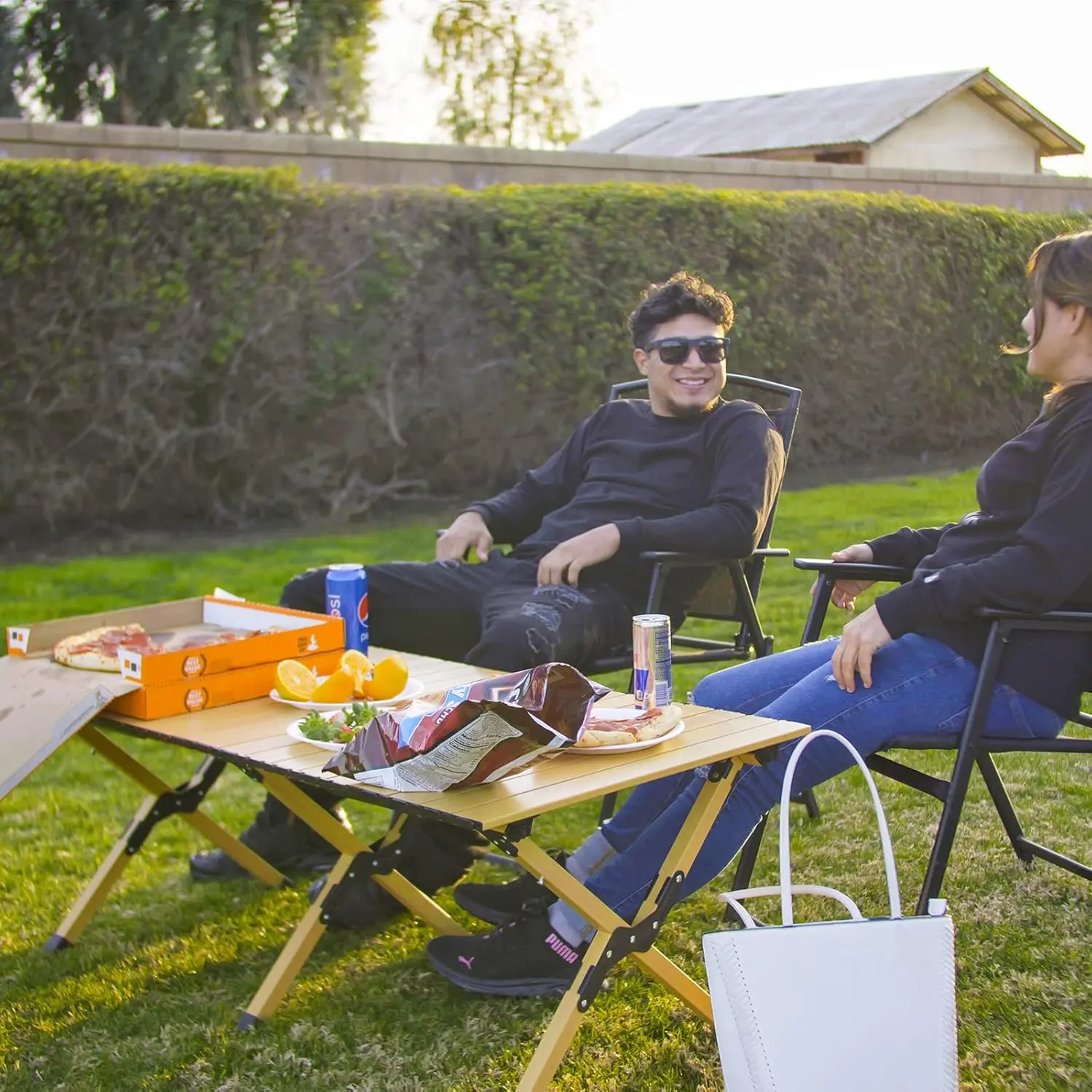 Folding Camping Table, Lightweight Roll-Up Table AluminumLow Portable Picnic Table withCarrying Bag for Outdoor, Beach, Picnic,