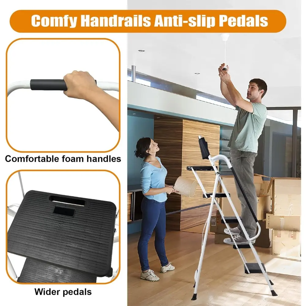 4 Step Ladder with Handrails (Include Tool Tray+Bag) 330lbs Capacity