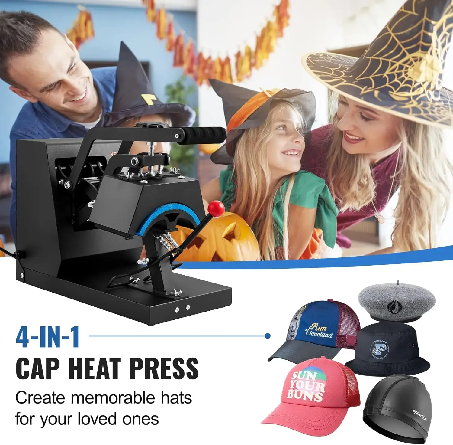 Hat Heat Press, 4-in-1 Cap Heat Press Machine, 6x3inches Clamshell Sublimation Transfer