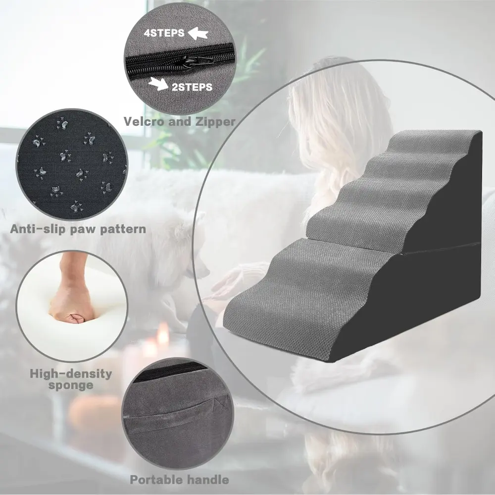 Dog Stairs for High Beds 30-36 inches Tall, 6-Step Pet Stairs/Steps for Small Large Dogs, 30D Foam Pet Dog Steps for Bed 32-36 i
