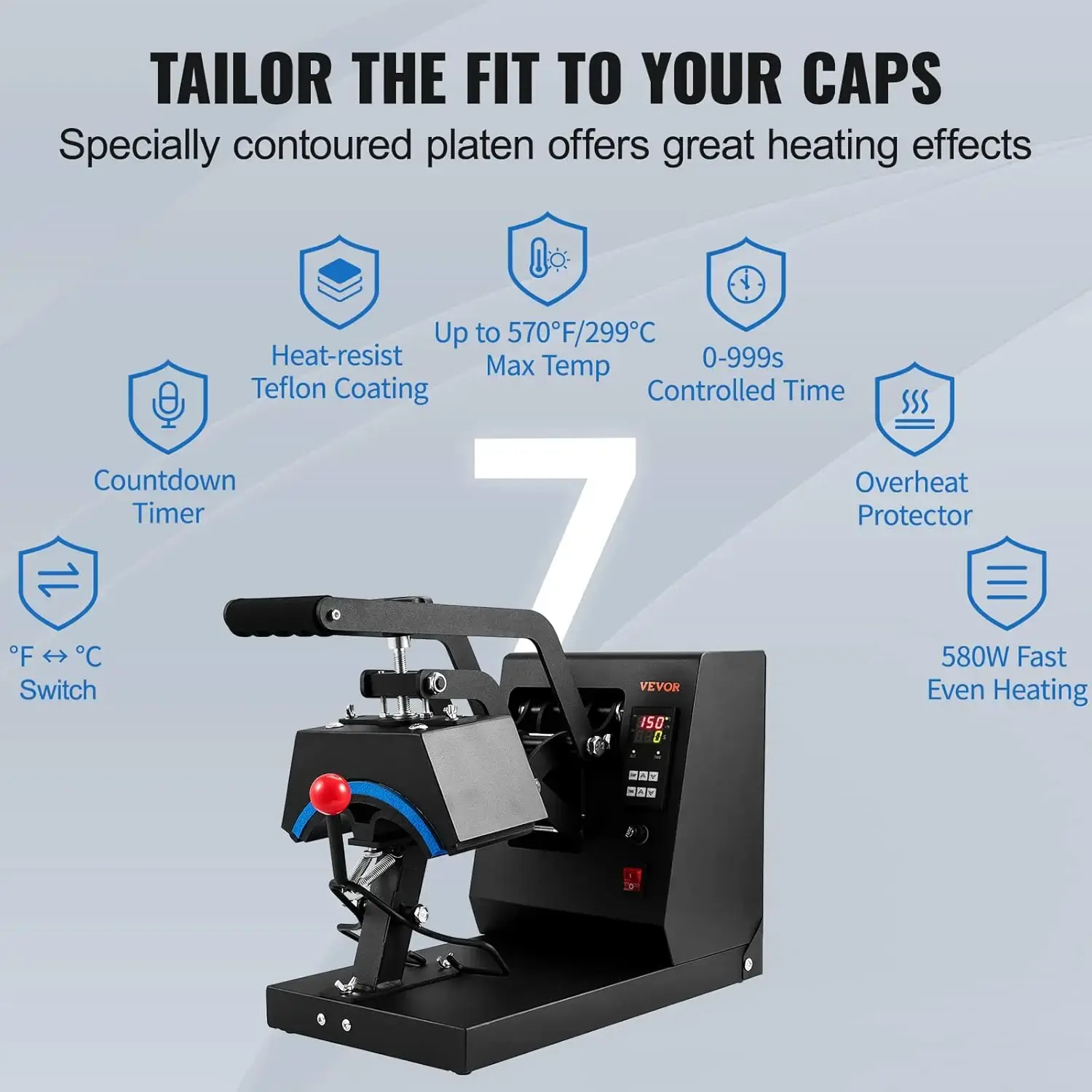 Hat Heat Press, 4-in-1 Cap Heat Press Machine, 6x3inches Clamshell Sublimation Transfer