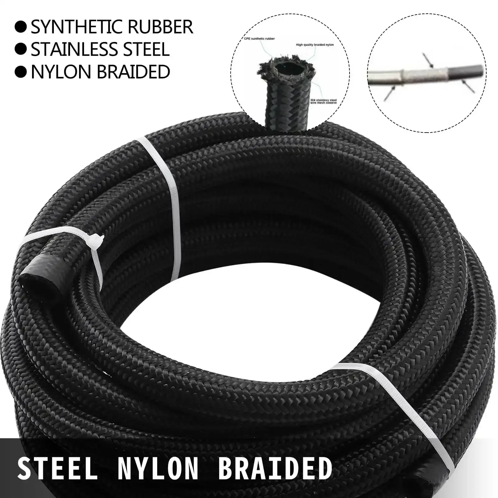8AN Fuel Line, 20 Pcs 8AN Fuel Hose Kit, 32.8Ft BK Nylon Stainless Steel Braided Oil Line Hose