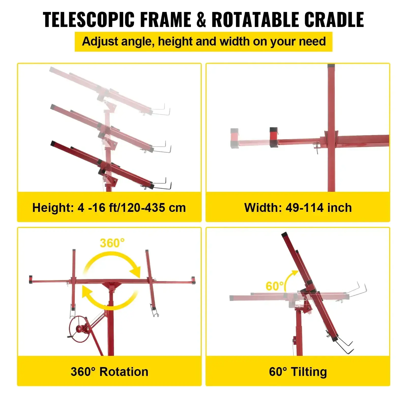 Drywall Rolling Lifter Panel, 16ft Sheetrock Lift Drywall Lift, 150lb Weight Capacity Panel Hoist Jack Tool