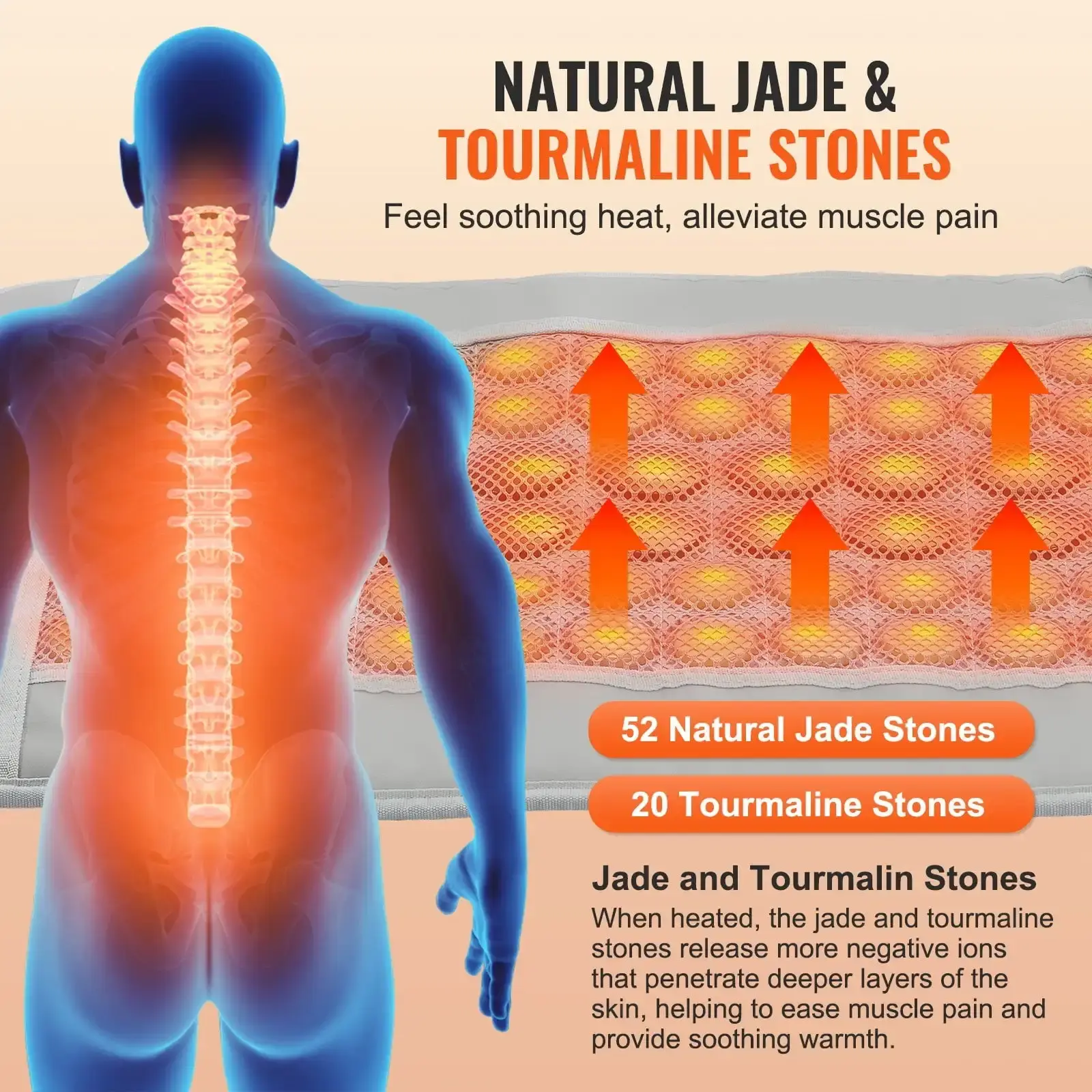 Far Infrared Heating Pad 52 Natural Jade 20 Tourmaline Stone Heating Pad