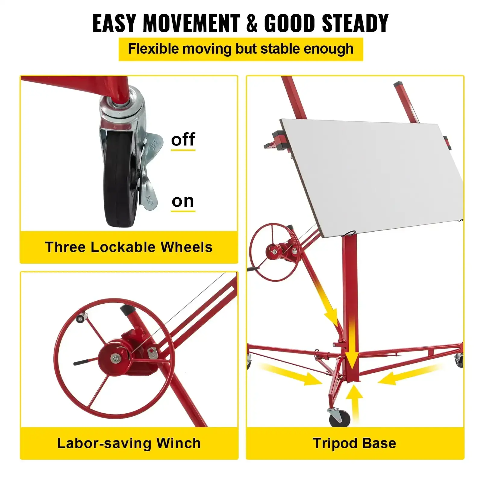 Drywall Rolling Lifter Panel, 16ft Sheetrock Lift Drywall Lift, 150lb Weight Capacity Panel Hoist Jack Tool