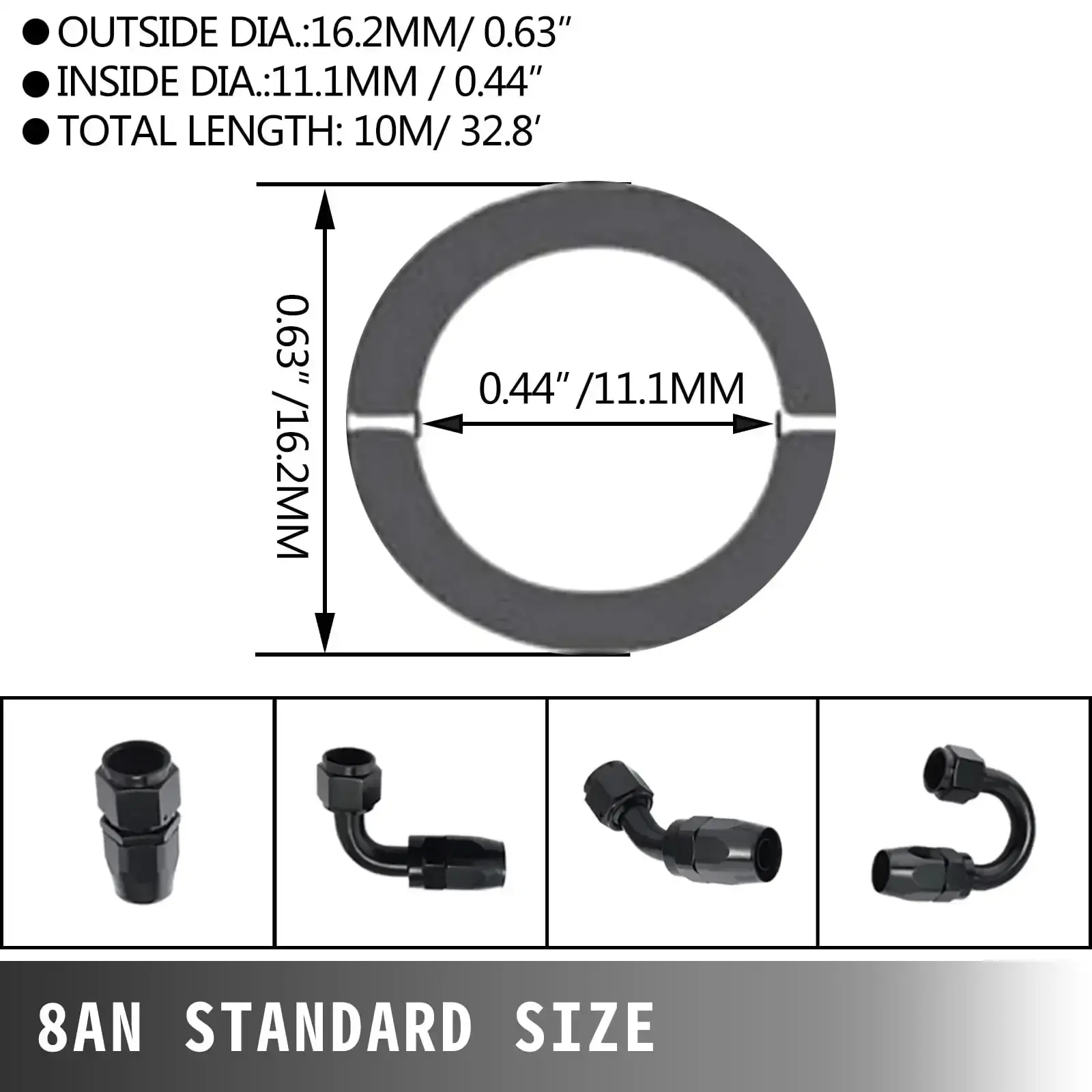 8AN Fuel Line, 20 Pcs 8AN Fuel Hose Kit, 32.8Ft BK Nylon Stainless Steel Braided Oil Line Hose