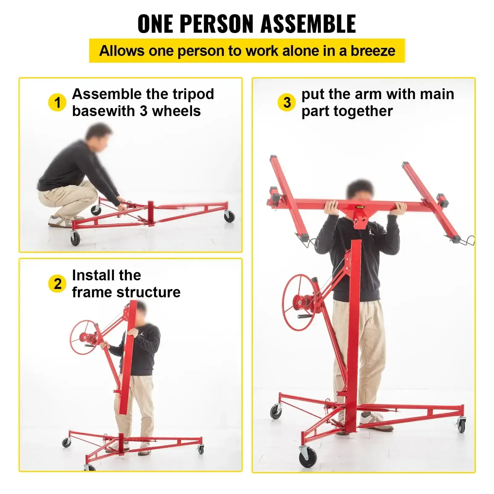 Drywall Rolling Lifter Panel, 16ft Sheetrock Lift Drywall Lift, 150lb Weight Capacity Panel Hoist Jack Tool