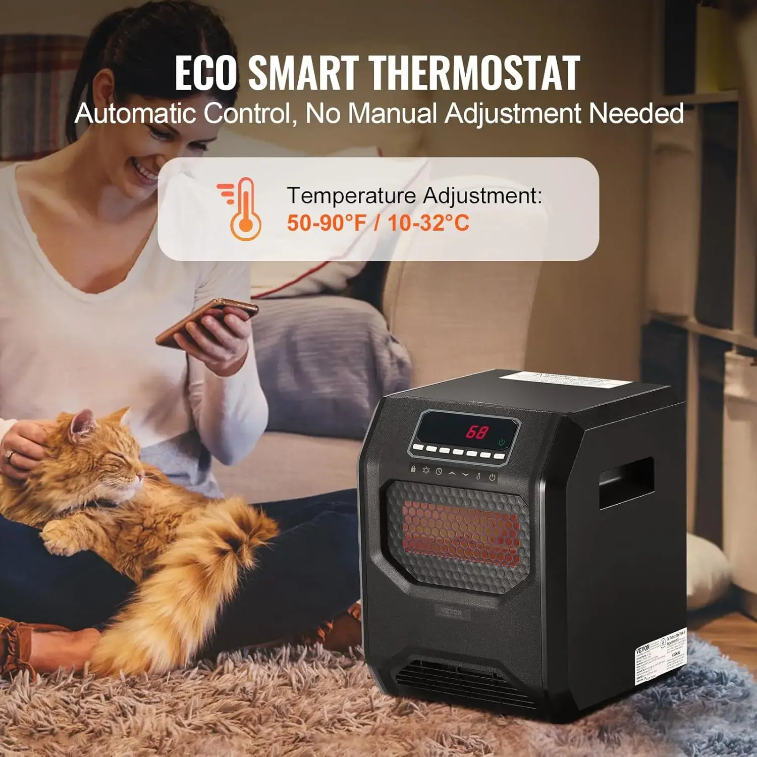 Infrared Heater, 1500W Remote Control Electric Space Heater, LED Patio Heater w/ 3 Speeds & Timer