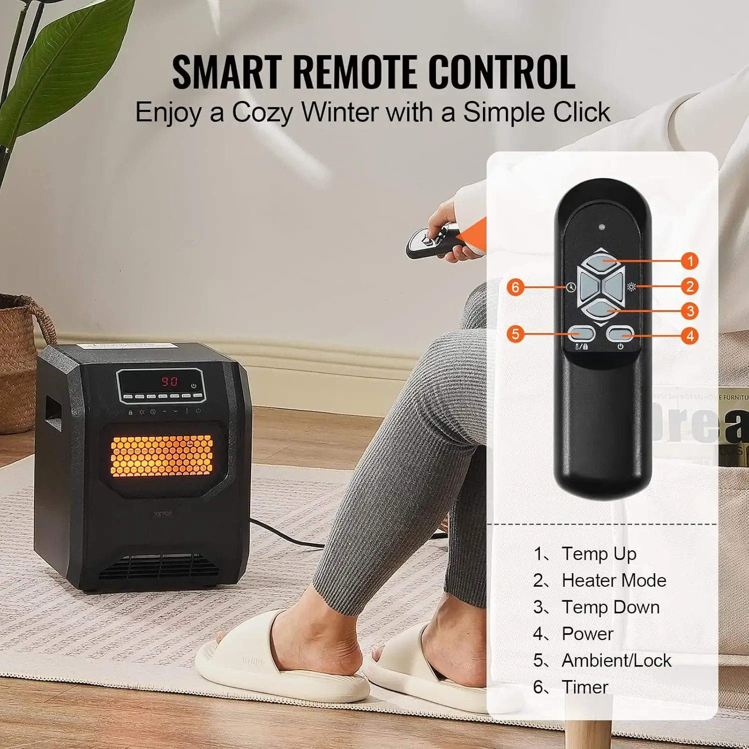 Infrared Heater, 1500W Remote Control Electric Space Heater, LED Patio Heater w/ 3 Speeds & Timer