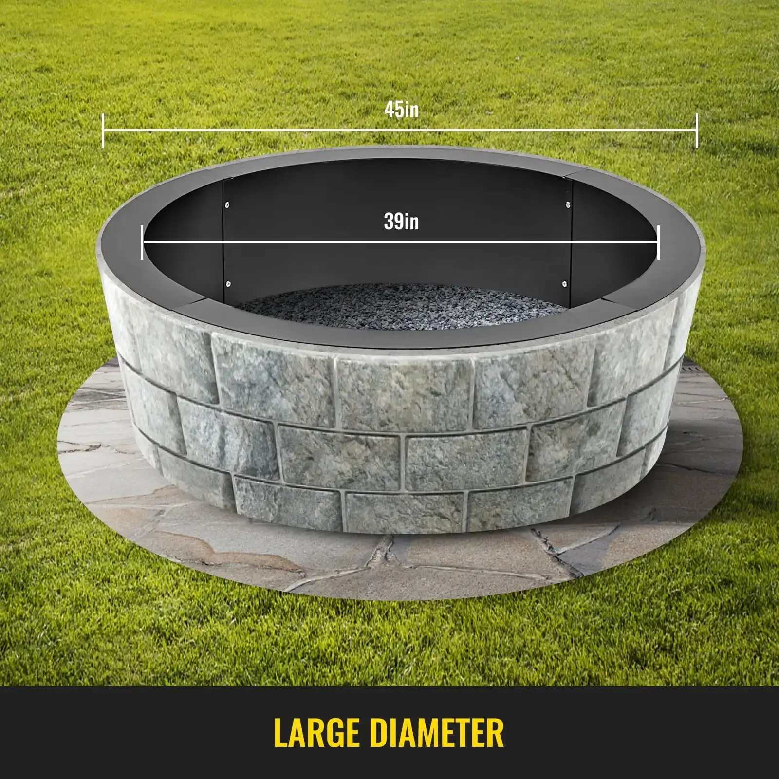 Fire Pit Ring 45-inch Outer/39-inch Inner Diameter 3.0mm Thick Heavy Duty Solid Steel Fire Pit Liner