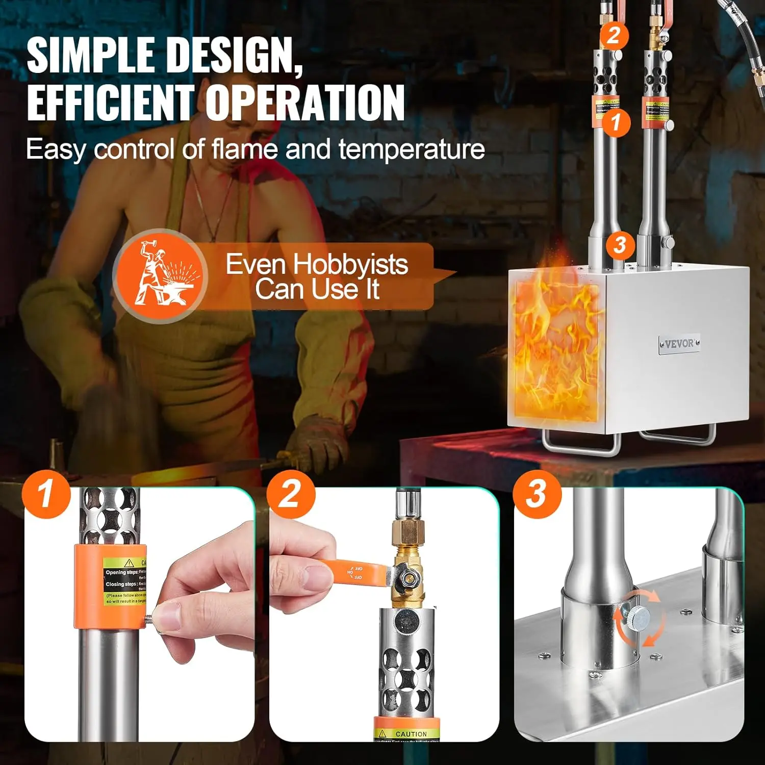 2600℉ Tool and Knife Making Blacksmithing Gas Forge, Large Capacity Square Stainless Steel Gas Forging Tools and Equipment