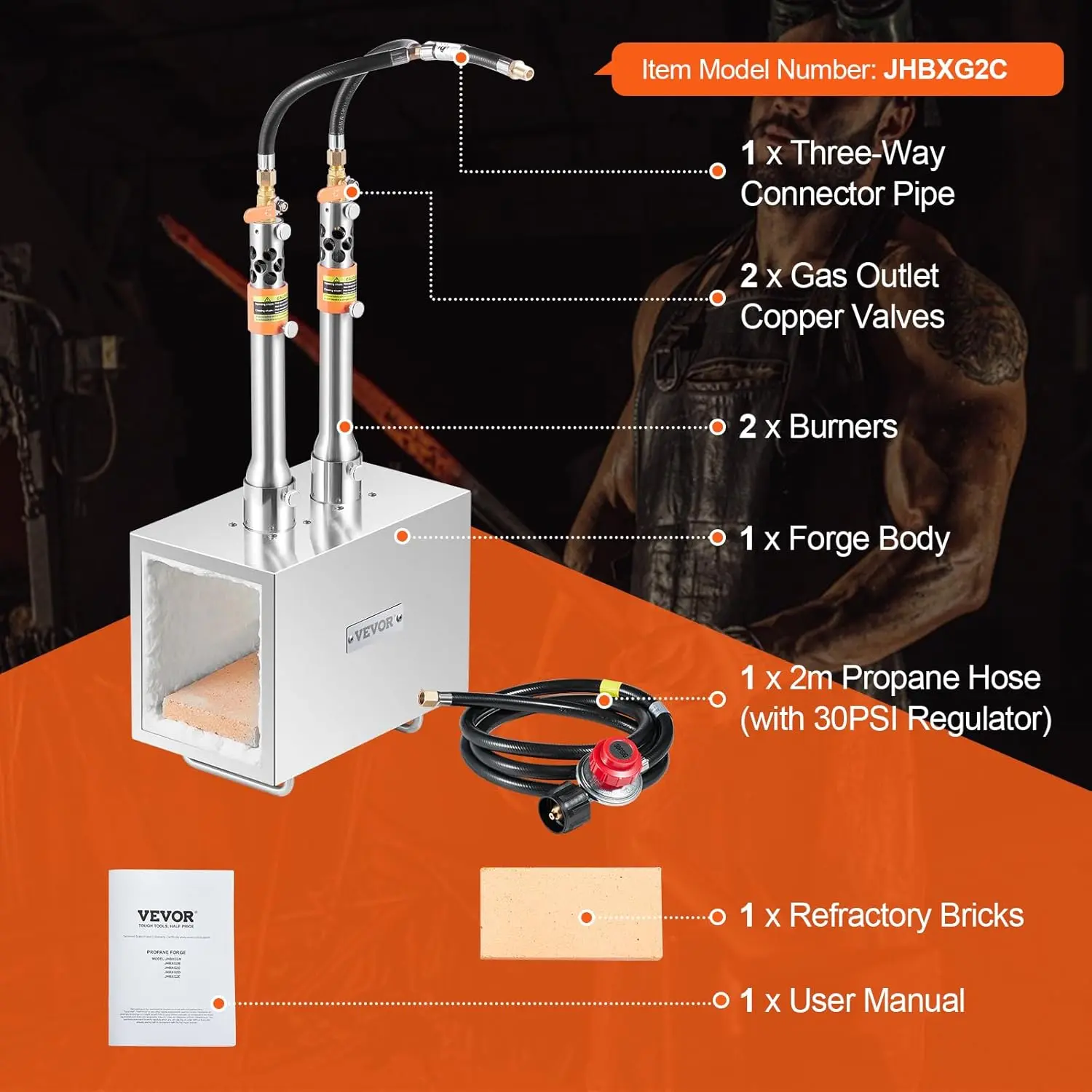 2600℉ Tool and Knife Making Blacksmithing Gas Forge, Large Capacity Square Stainless Steel Gas Forging Tools and Equipment
