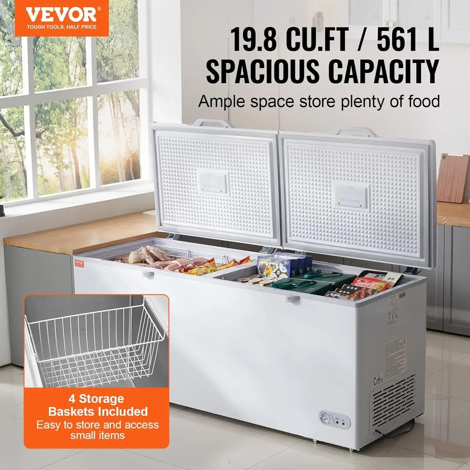 Chest Freezer, 19.8 Cu.ft / 561 L Large Deep Freezer with Split Top Double Locking Lids