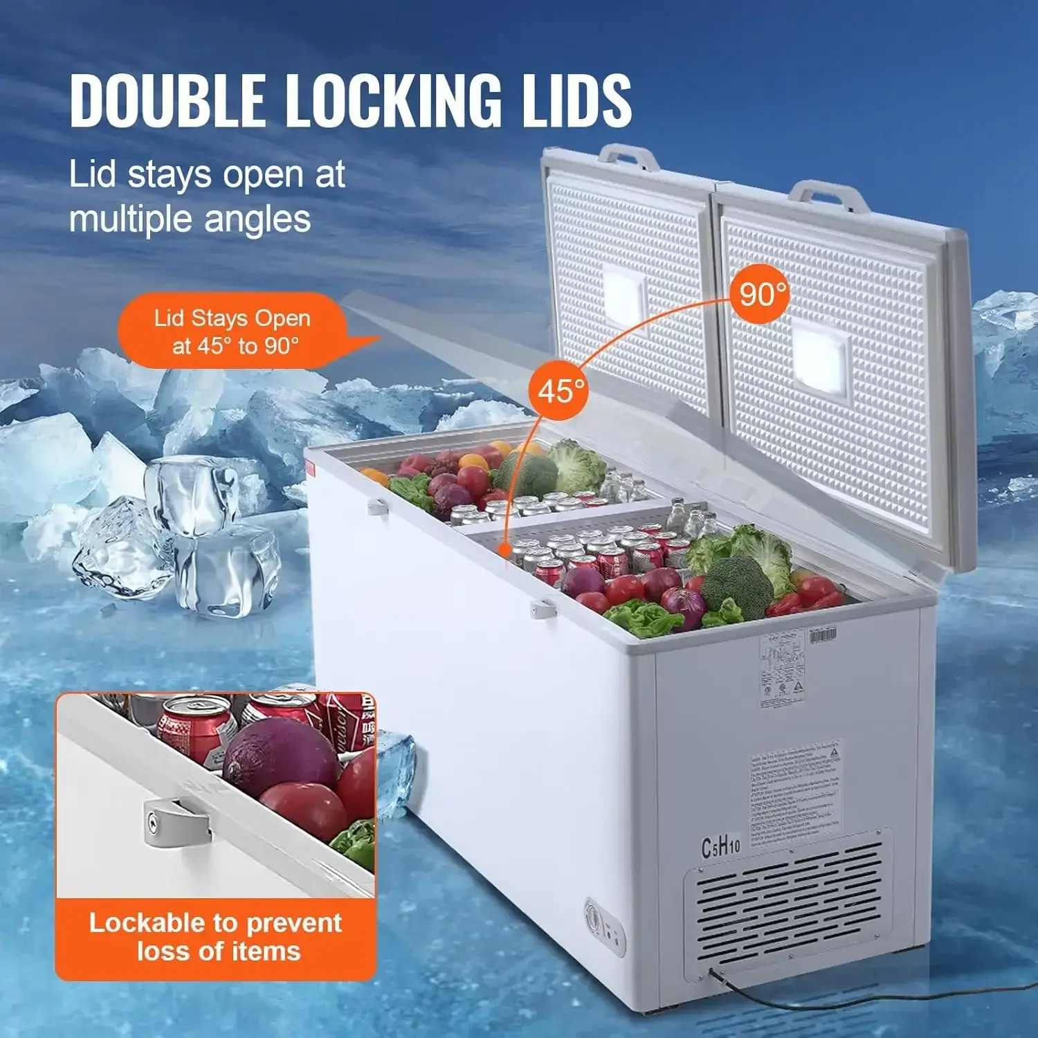Chest Freezer, 19.8 Cu.ft / 561 L Large Deep Freezer with Split Top Double Locking Lids