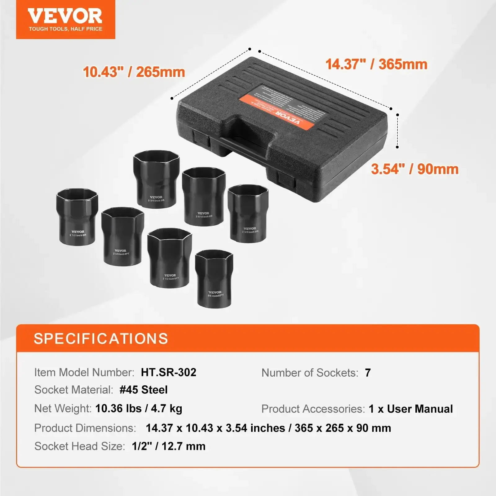 Wheel Bearing Locknut Socket Set 1/2 in Drive 7 Pcs SAE and Metric 6-Point