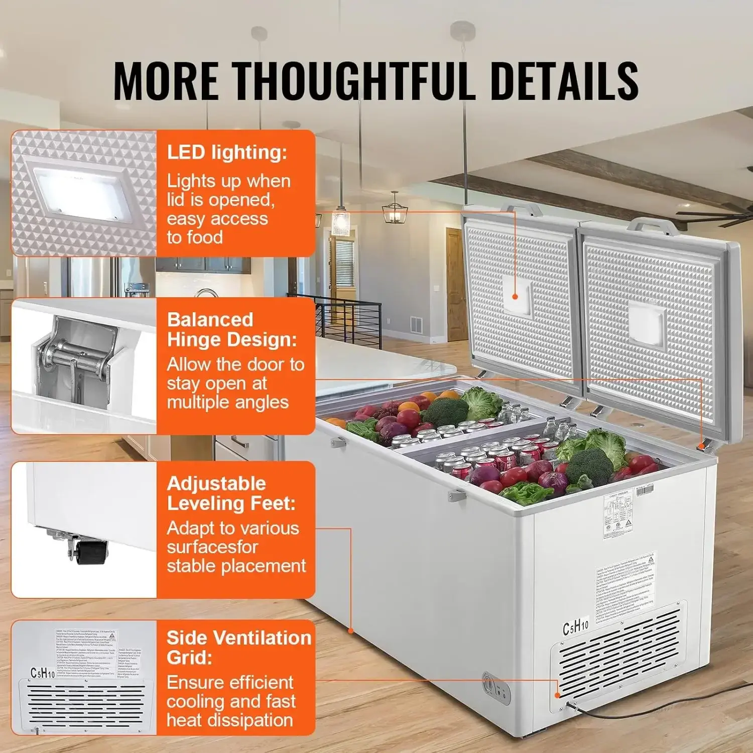 Chest Freezer, 19.8 Cu.ft / 561 L Large Deep Freezer with Split Top Double Locking Lids
