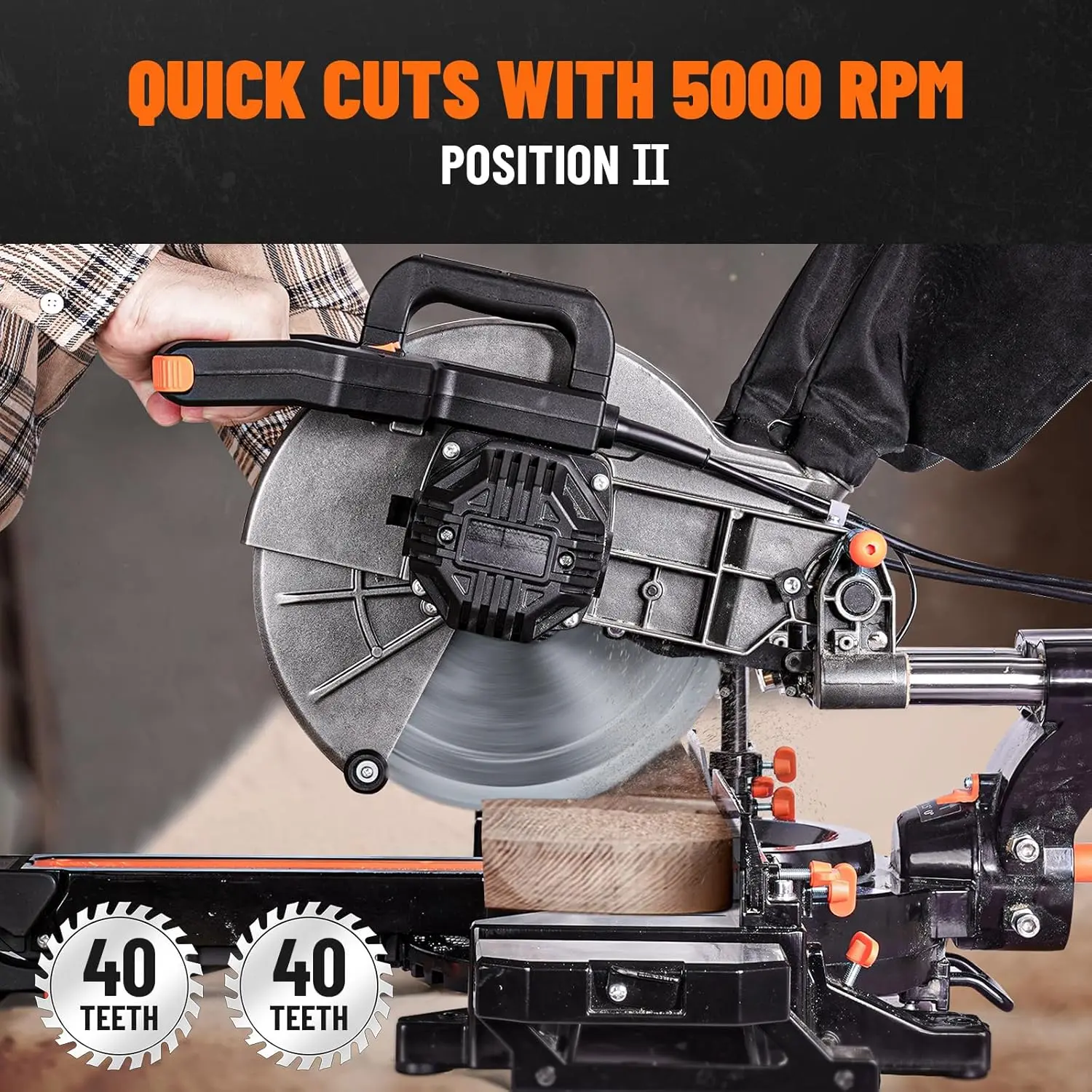10in Sliding Miter Saw, Multi-use w/ 3 Blades, 15A Miter Saw, 4500/3200RPM, Ambidextrous Use, 0-45° Bevel Laser Cut
