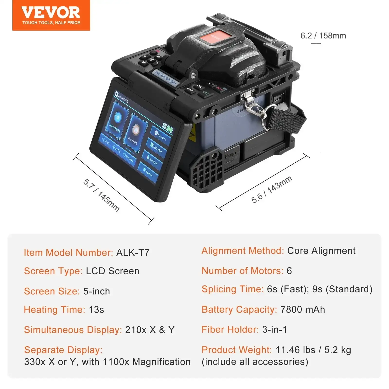 Fiber Fusion Splicer 6 Motors Core Alignment with 6s Splicing 13s Heating