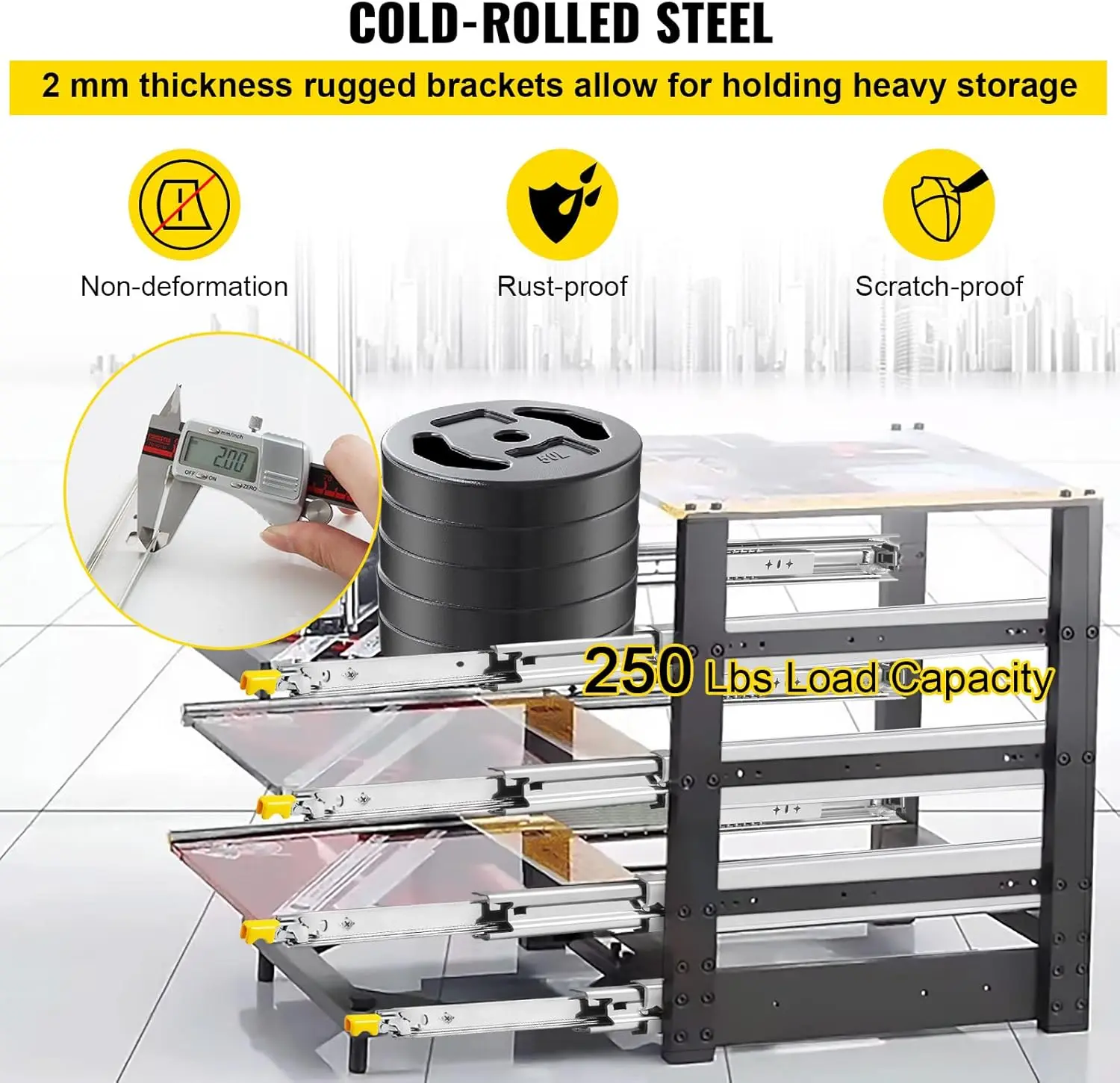 Drawer Slides 24inch, 1 Pair Locking Drawer Slides 250lbs Load Capacity, Side Mount Ball Bearing, 3-Fold Full Extension
