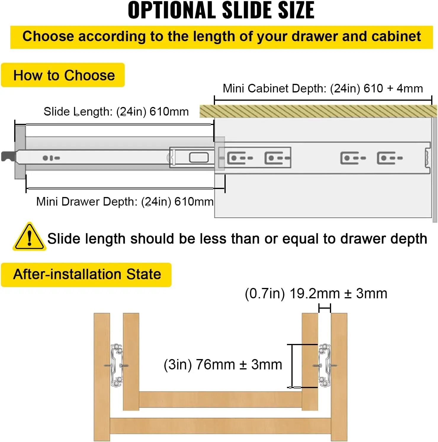Drawer Slides 24inch, 1 Pair Locking Drawer Slides 250lbs Load Capacity, Side Mount Ball Bearing, 3-Fold Full Extension