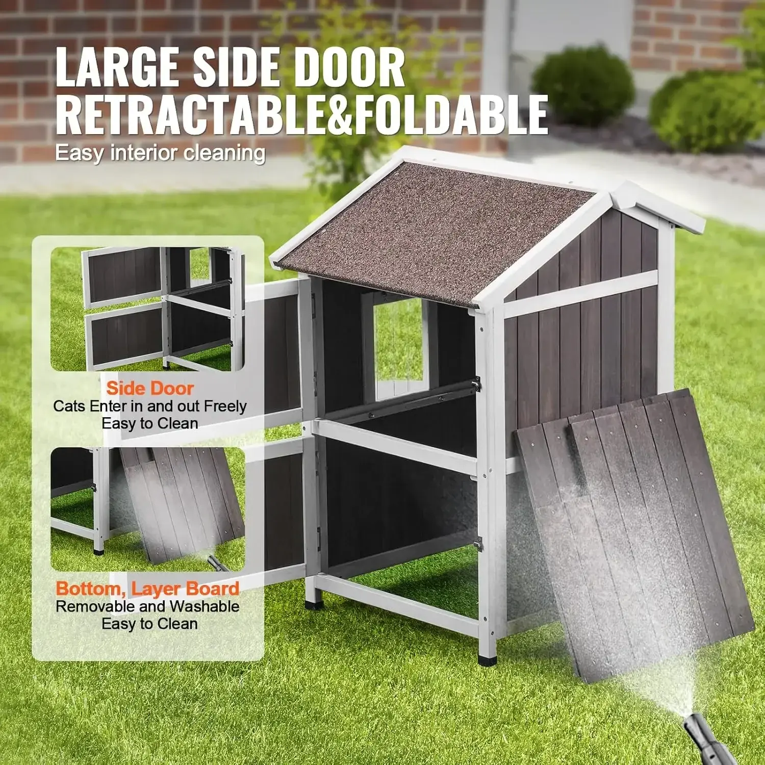 Outdoor Cat House Weatherproof, Feral Cat Shelter for Multiple Cats, 2-Story Large Outdoor Wooden Cat House with Doors