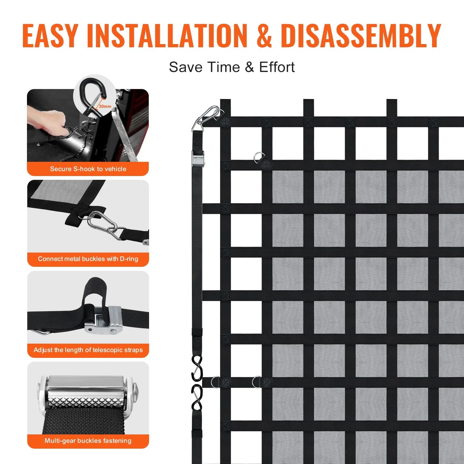 Cargo Net Heavy Duty Cargo Net 96" x 81" Adjustable Buckles  S-Hooks