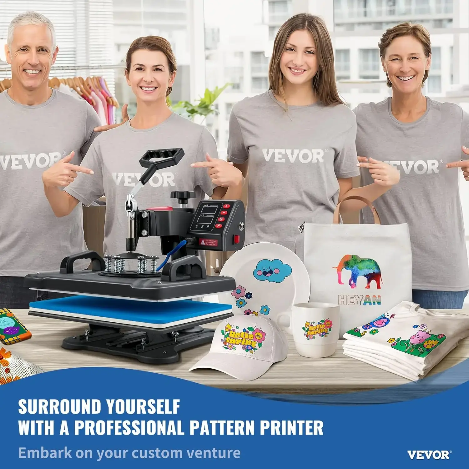 5 in 1 Heat PressMachinefor T Shirts -12x15 InchT Shirt Press with6"x3"Hat Press11oz Mug Press - 360°Swing Away900WFast Heat-up