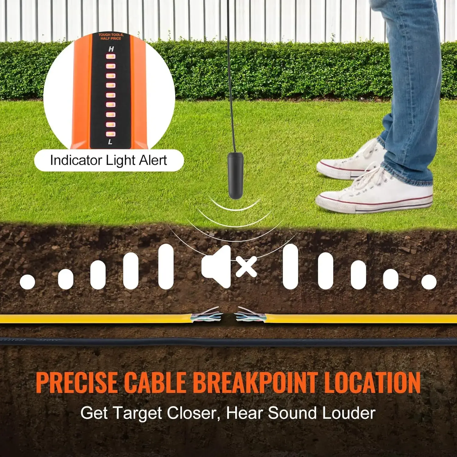Underground Cable Locator, 3 FT Max. Detection Depth, Wire Tracer Break Detector Finder, 1000 FT Max. Detection Length