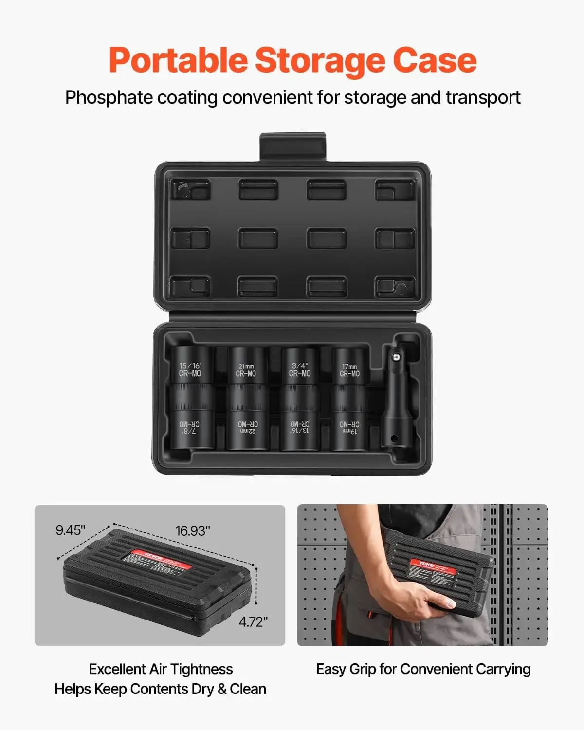 Lug Nut Impact Socket Set - 4 Lug Nut Sizes 1/2 inch Drive Metric and SAE 6-Point Flip Socket CR-MO Steel Wheel Socket Set