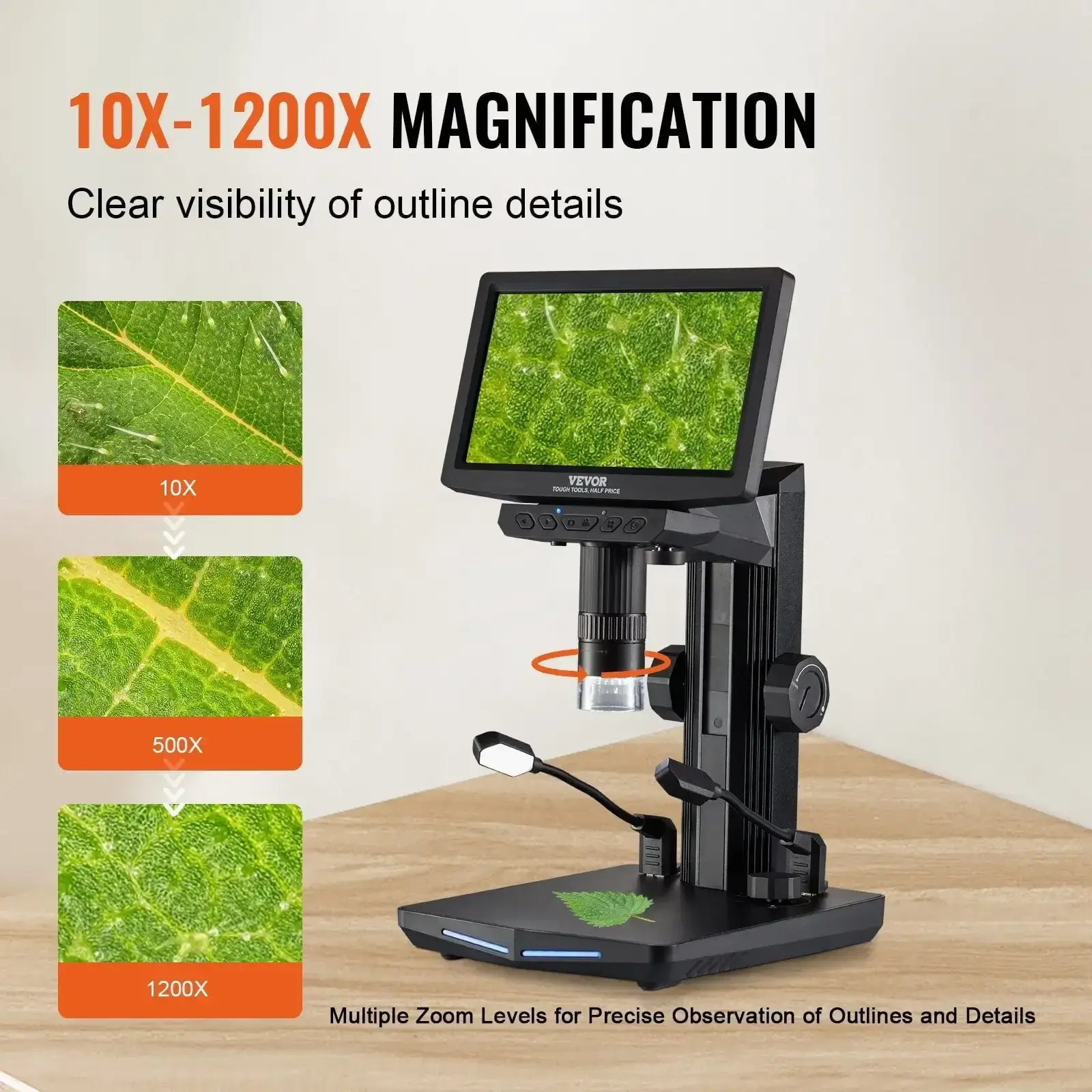 7" HDMI LCD Digital Microscope, Soldering Electron Microscope 1200X with IPS Screen, 8 LED Lights, 2 Flexible Side Lights