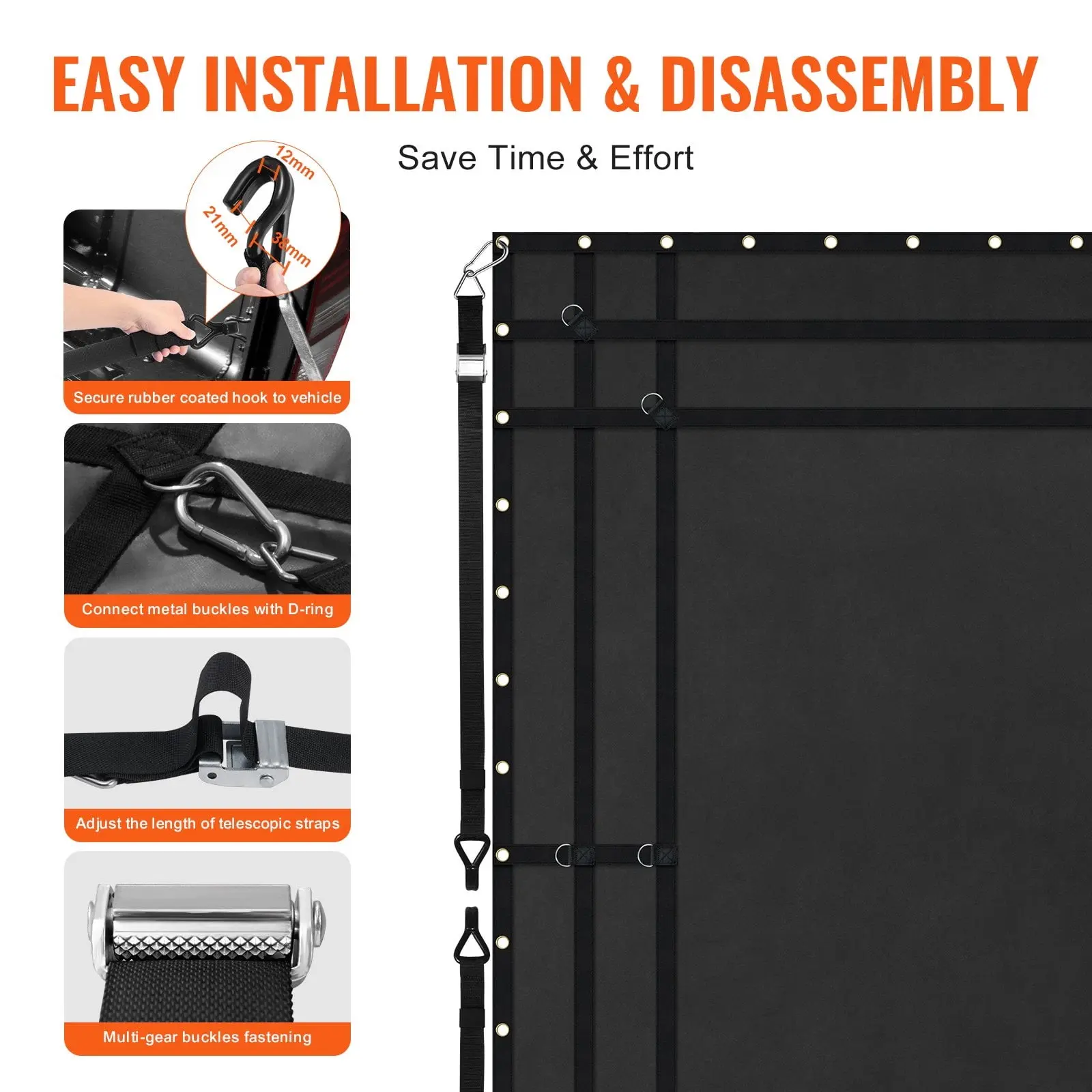 Cargo Net Heavy Duty Cargo Net 120" x 105" Adjustable Buckles  S-Hooks