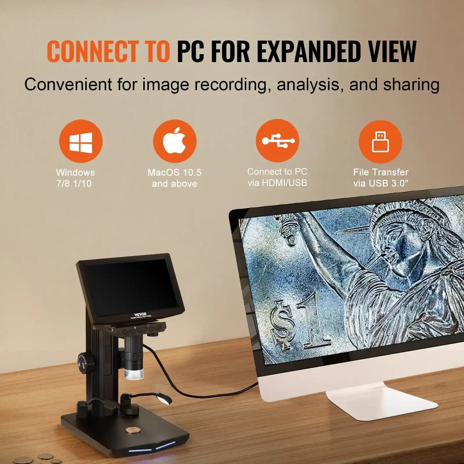7" HDMI LCD Digital Microscope, Soldering Electron Microscope 1200X with IPS Screen, 8 LED Lights, 2 Flexible Side Lights