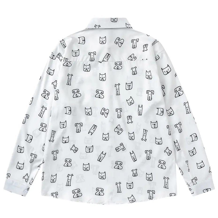 Cartoon Dog Graphic Shirts Japanese Harajuku Long SLeeve Shirts Button Up Blouse Streetwear Hip Hop Oversized Shirts