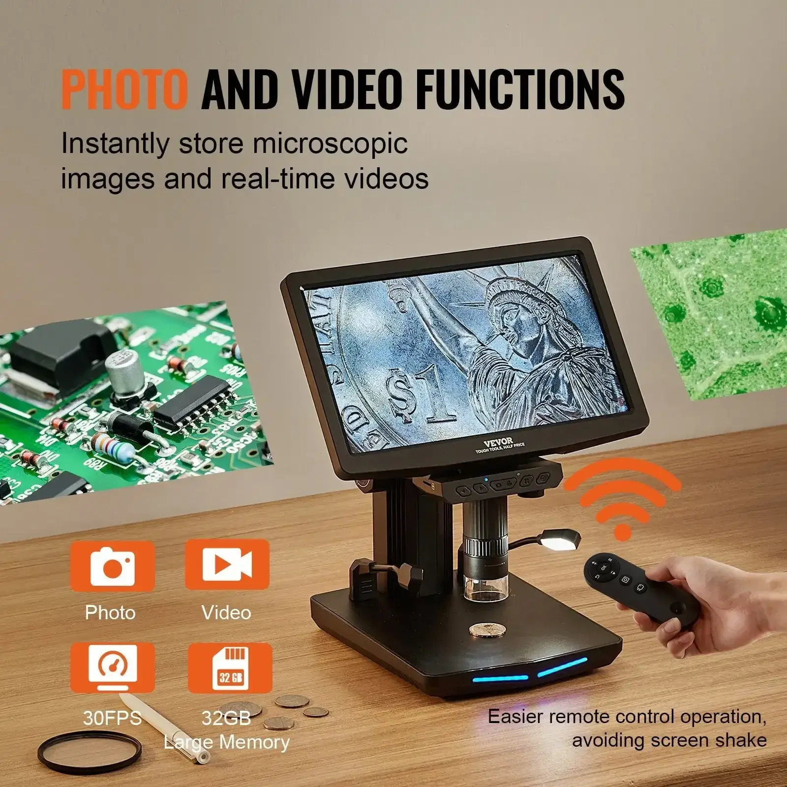 7" HDMI LCD Digital Microscope, Soldering Electron Microscope 1200X with IPS Screen, 8 LED Lights, 2 Flexible Side Lights
