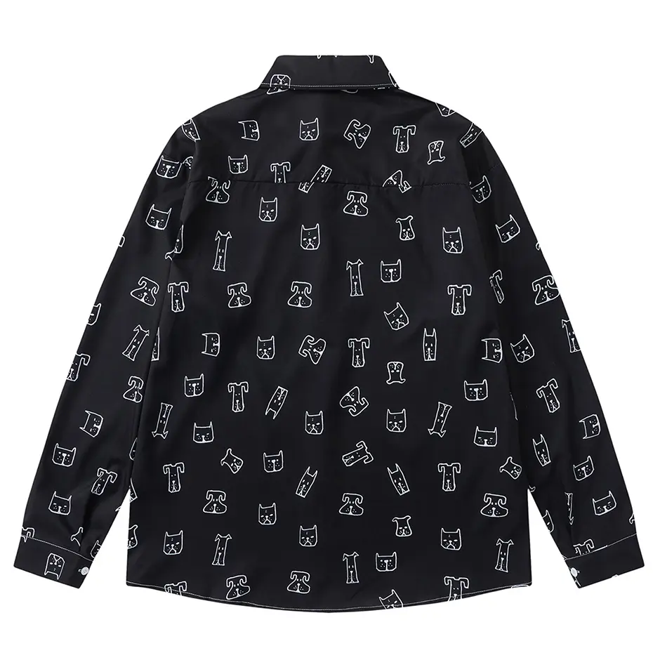 Cartoon Dog Graphic Shirts Japanese Harajuku Long SLeeve Shirts Button Up Blouse Streetwear Hip Hop Oversized Shirts