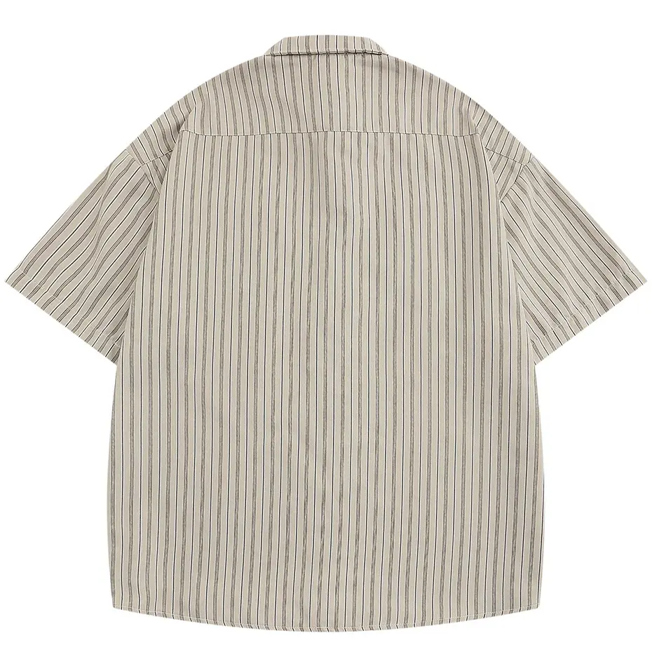 Japan Style Vintage Shirts Summer Casual Loose Short Sleeve Striped Shirts Button Up Blouse Harajuku Oversized Shirts