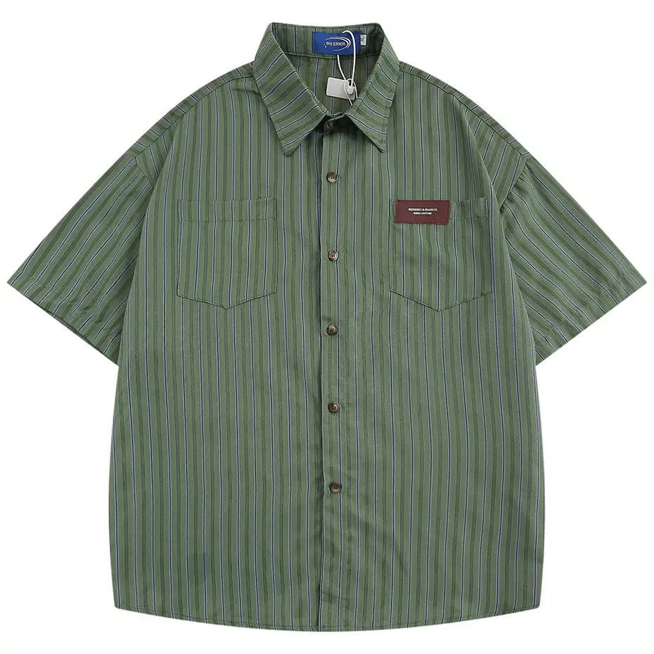 Japan Style Vintage Shirts Summer Casual Loose Short Sleeve Striped Shirts Button Up Blouse Harajuku Oversized Shirts