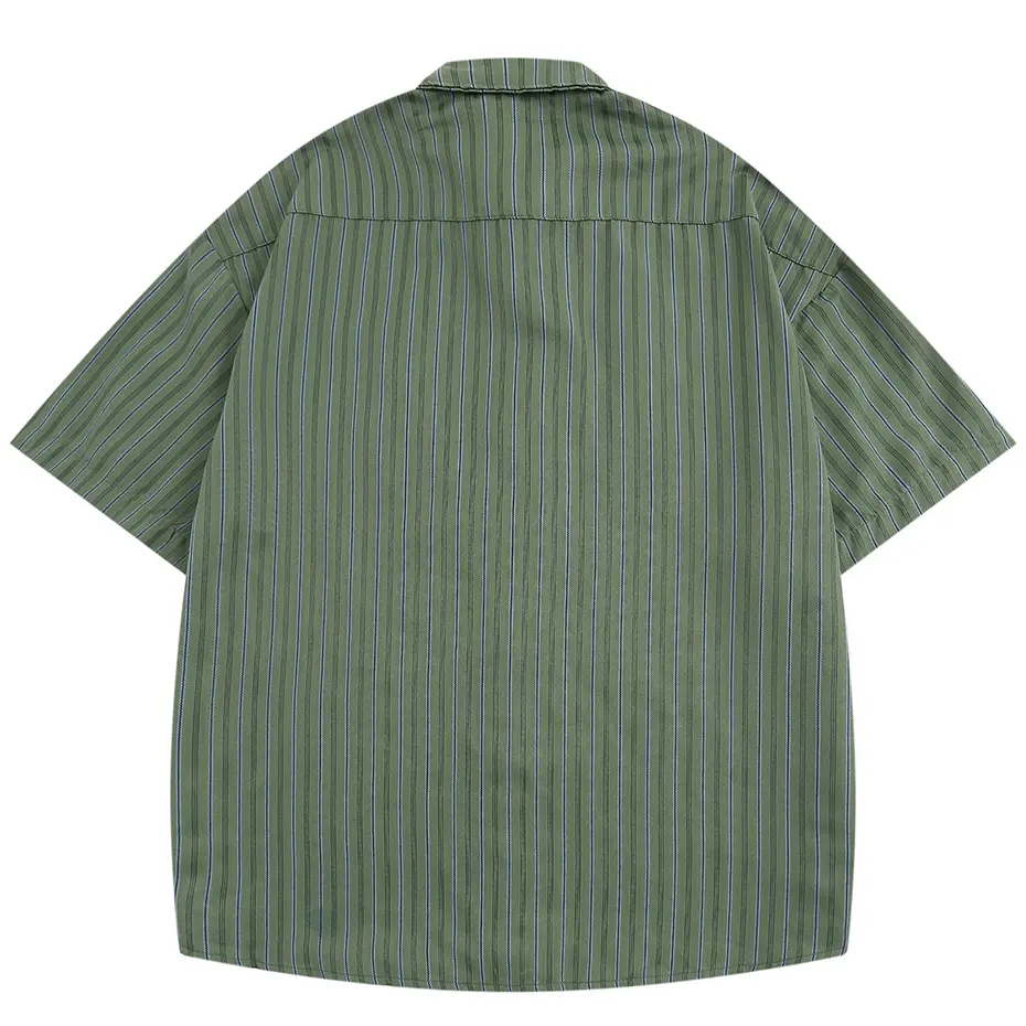 Japan Style Vintage Shirts Summer Casual Loose Short Sleeve Striped Shirts Button Up Blouse Harajuku Oversized Shirts