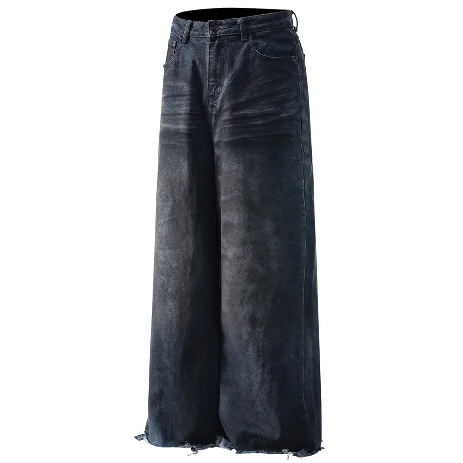 Men Vintage Ripped Jeans Hi Street Baggy Jeans Streetwear Harajuku Hip Hop Jeans Trousers Loose Blue Denim Pants Male
