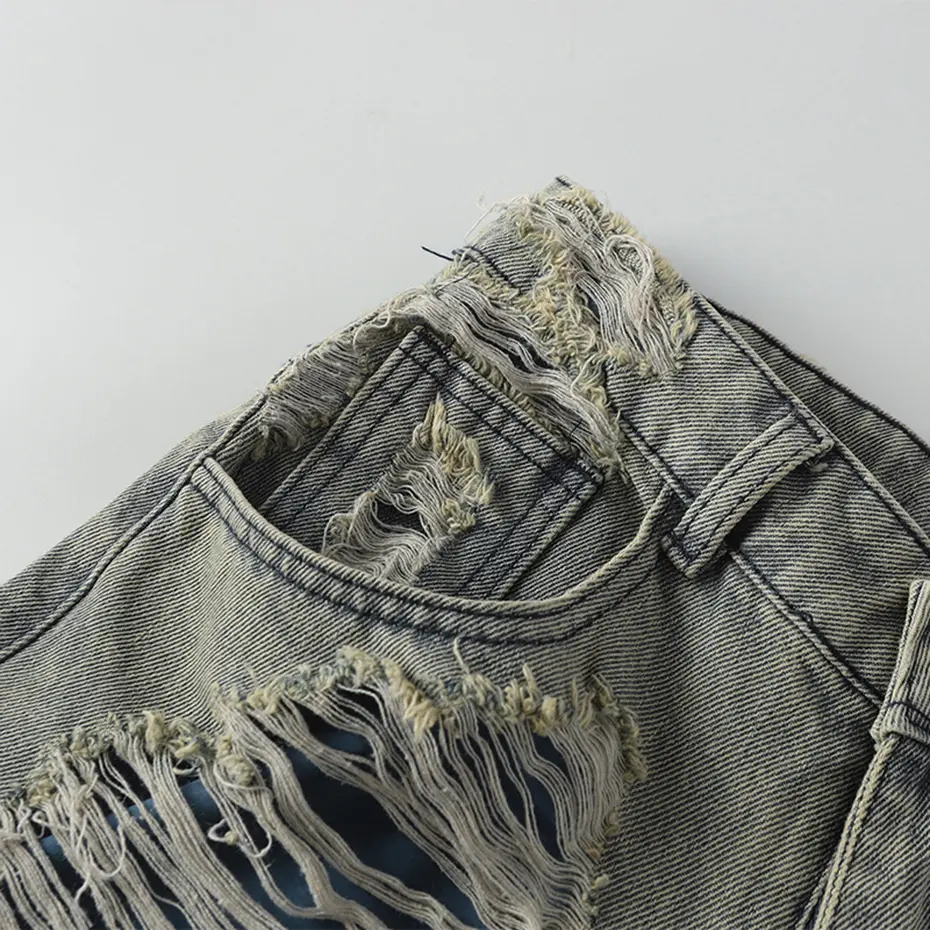 Vintage Ripped Baggy Jeans Blue Loose Wide Leg Denim Pants Streetwear Harajuku Hip Hop Jeans