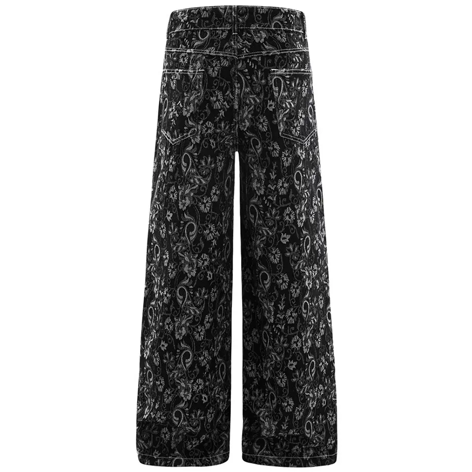 Vintage Baggy Jeans Men's Black Paisley Graphic Loose Straight Denim Pants Streetwear Harajuku Hip Hop Jeans