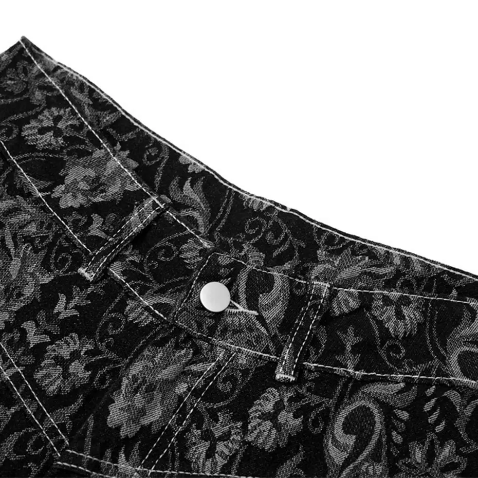 Vintage Baggy Jeans Men's Black Paisley Graphic Loose Straight Denim Pants Streetwear Harajuku Hip Hop Jeans