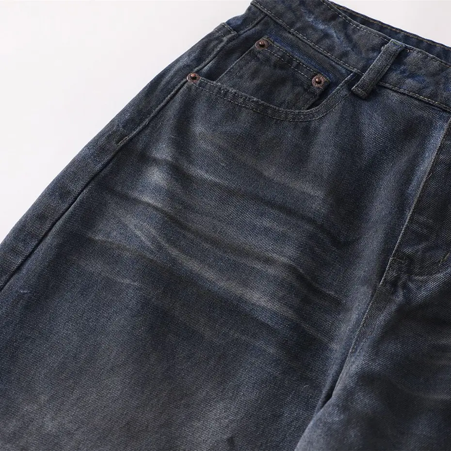 Men Vintage Ripped Jeans Hi Street Baggy Jeans Streetwear Harajuku Hip Hop Jeans Trousers Loose Blue Denim Pants Male